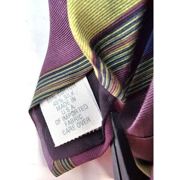 Claiborne Mens Striped Tie Purple & Green Polyester Fabric Made In USA - Picture 2 of 6